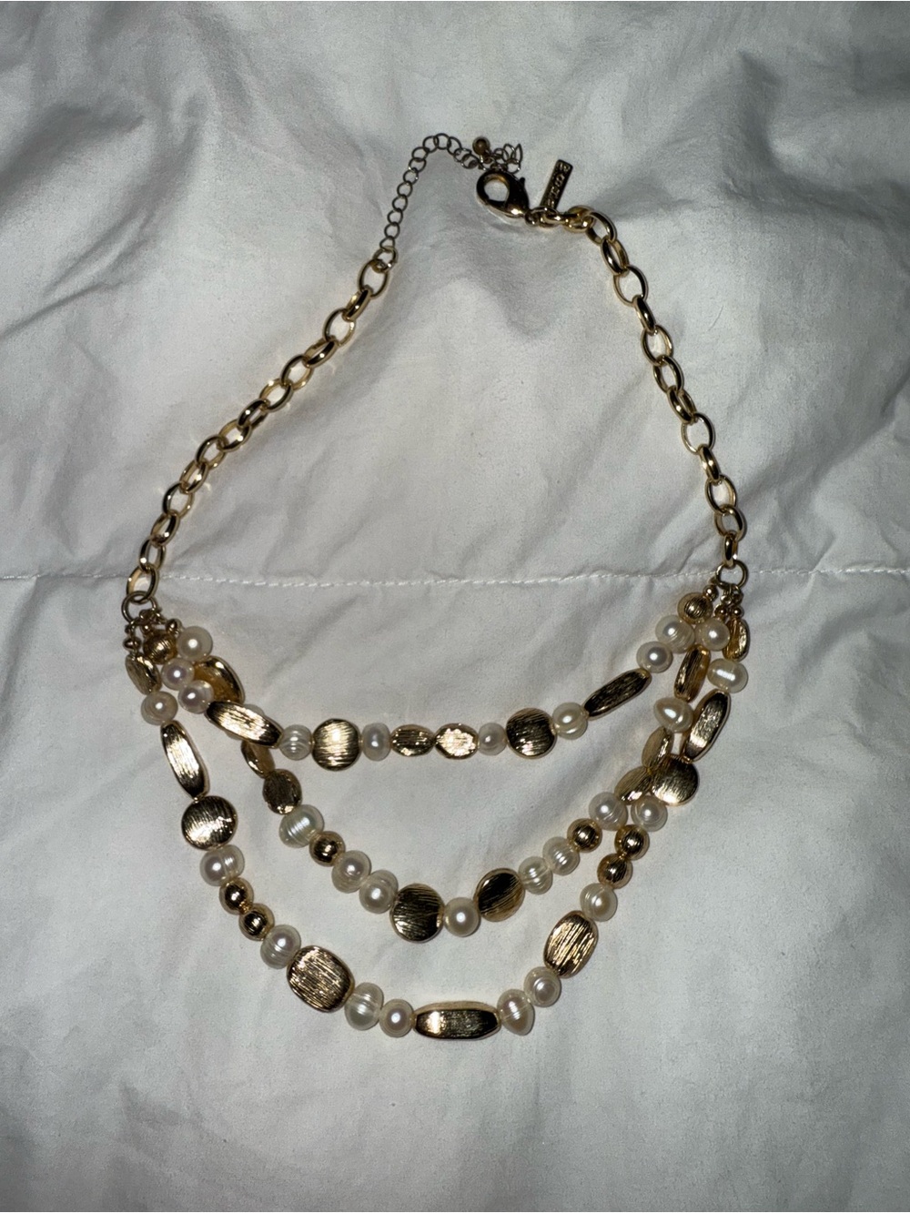 White House Black Market Gold and Pearl Layered Necklace